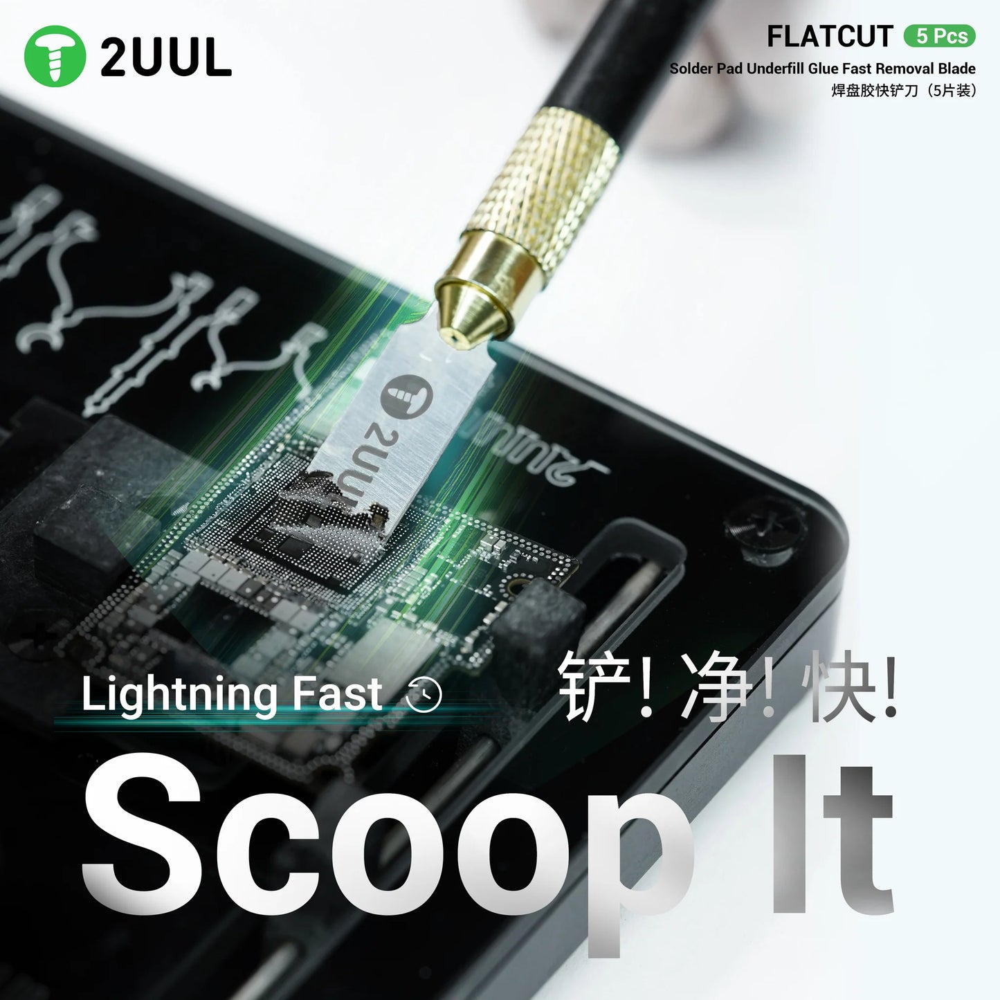 2UUL DA28 FlatCut Solder Pad Underfill Glue Fast Removal Blades (5pcs/box)
