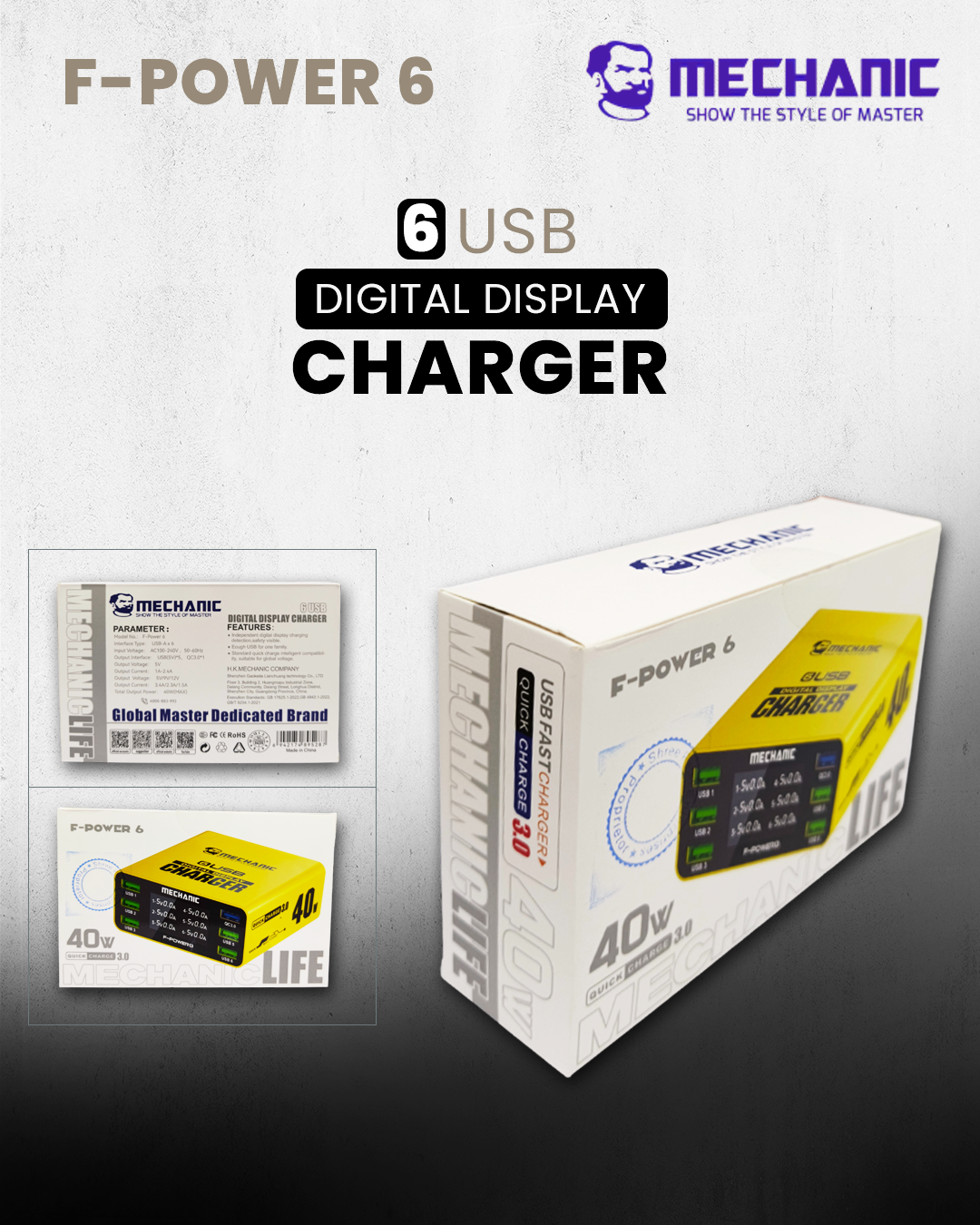 Mechanic F-Power 6 (40W) Smart LCD‑Display Charging Station
