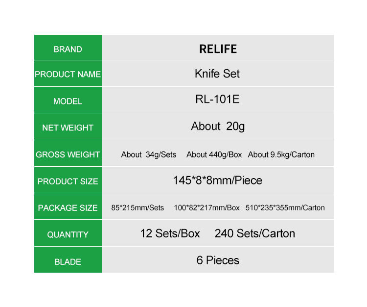 RELIFE RL-101E PRECISION ALUMINUM ALLOY CRAVING KNIFE SET FOR GLUE CUTTING