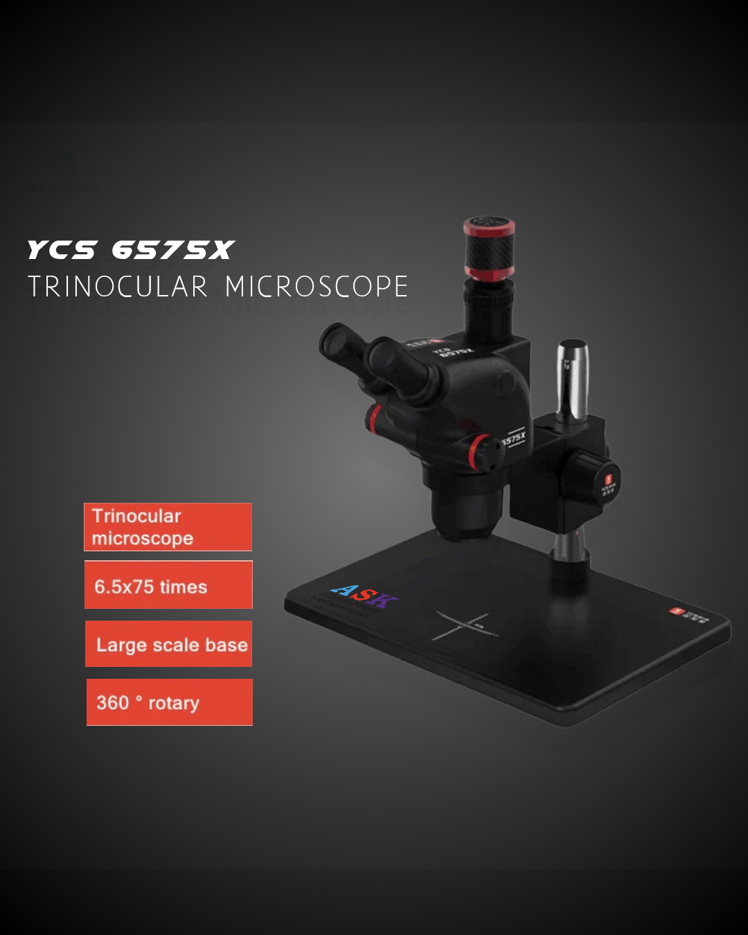 YCS 6575X 6.5X-75X Trinocular Microscope