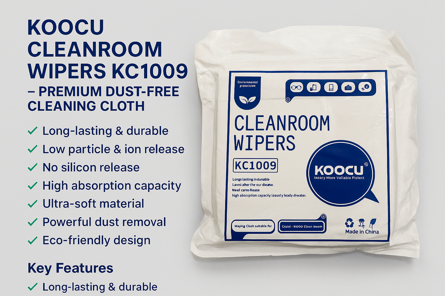 KOOCU Cleanroom Wipers KC1009 – Premium Dust-Free Cleaning Cloth 400PC