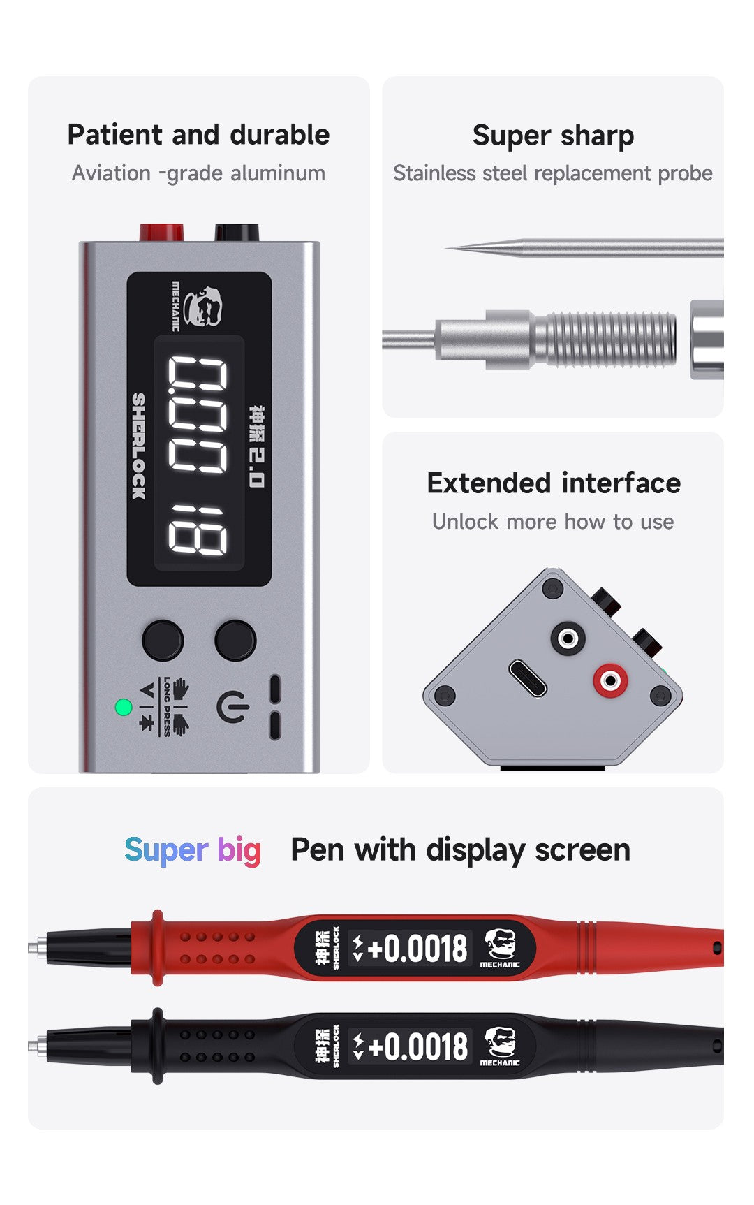 MECHANIC SHERLOCK V2.0 PN JUNCTION / ON-OFF / VOLTAGE HD DIGITAL DISPLAY TESTER