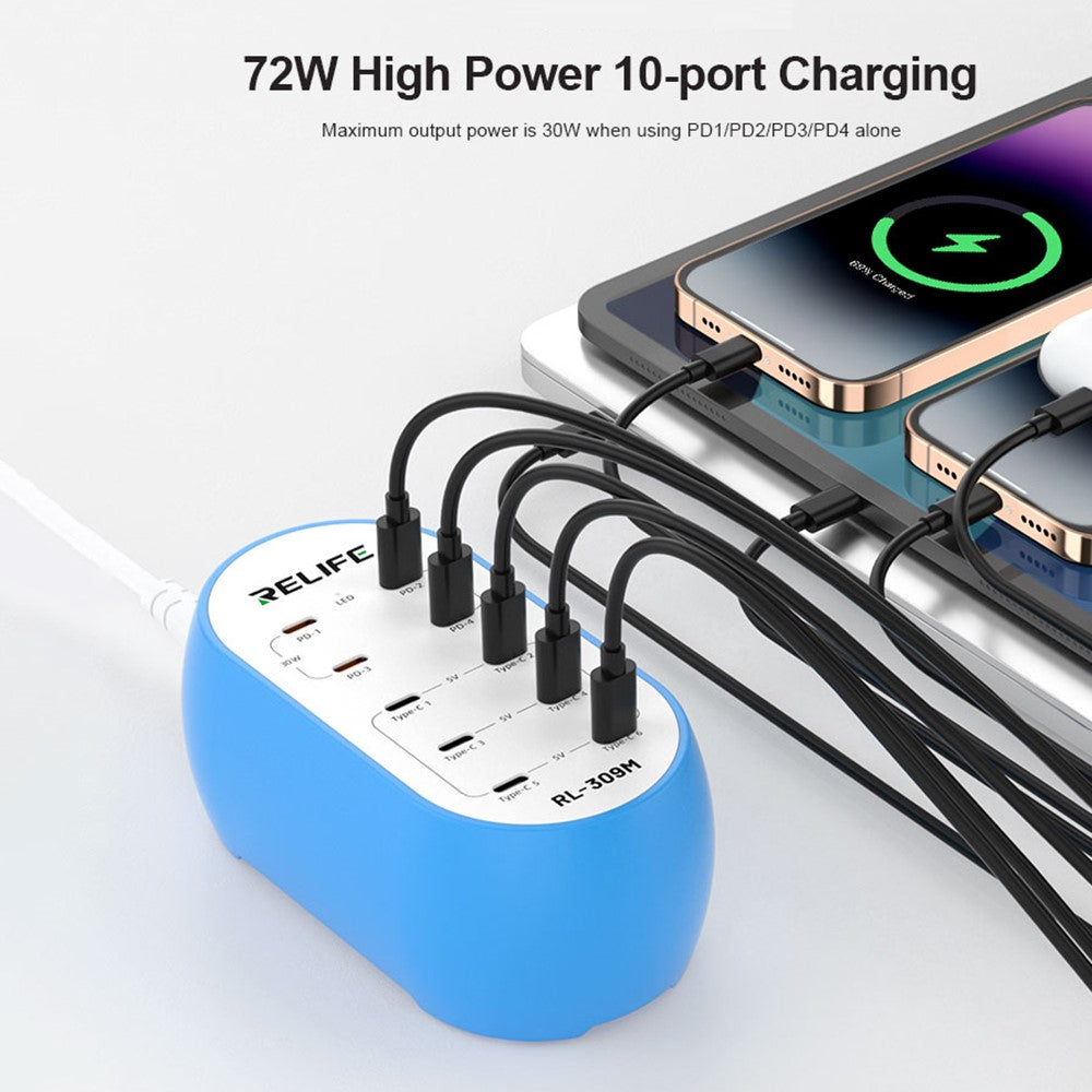 RELIFE RL-309M TYPE-C 10-Port Type-C Smart Charger