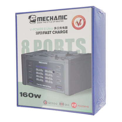 Mechanic V-Power 8 Ultra 160W 8-Ports Desktop Digital Display High Power Fast Quick Charger EU Adapter