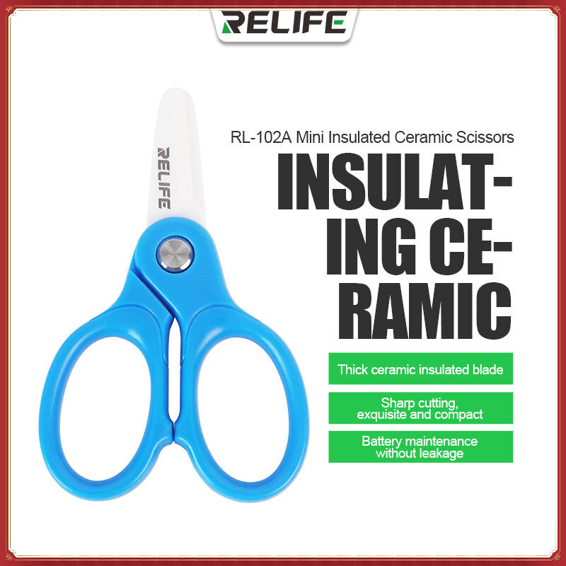 Relife RL-102A Mini Insulated Ceramic Scissors Non-conductive Sharp Cutting Battery Cable Mobile Phone Repair Tool