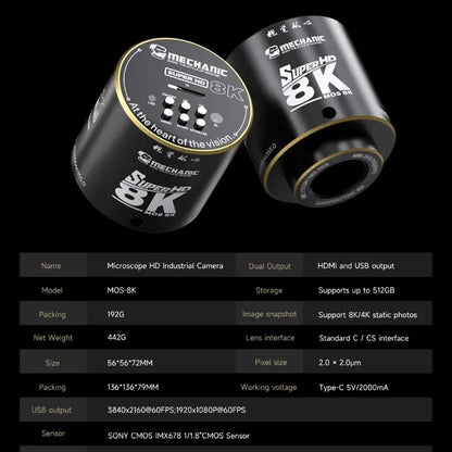 MECHANIC MOS 8K Microscope HD Industrial Camera 41MP HDMI USB Dual Interface for Mobile Phone Repair PCB Chip Welding Tools