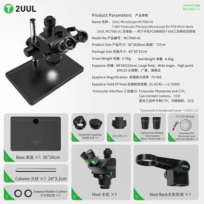 2UUL MC7060-A1 7-60X Trinocular Microscope