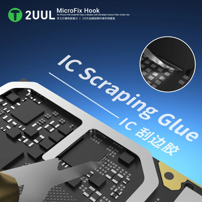 2UUL DA12 MicroFix Hook for Phone PCB Underfill Clean 3 Blades with Ultralight Carbon Fiber Holder Set