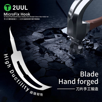 2UUL DA12 MicroFix Hook for Phone PCB Underfill Clean 3 Blades with Ultralight Carbon Fiber Holder Set