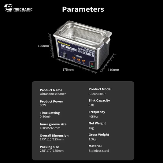 MECHANIC iClean-E08P Ultrasonic Cleaner PCB Camera Glasses Cleaning