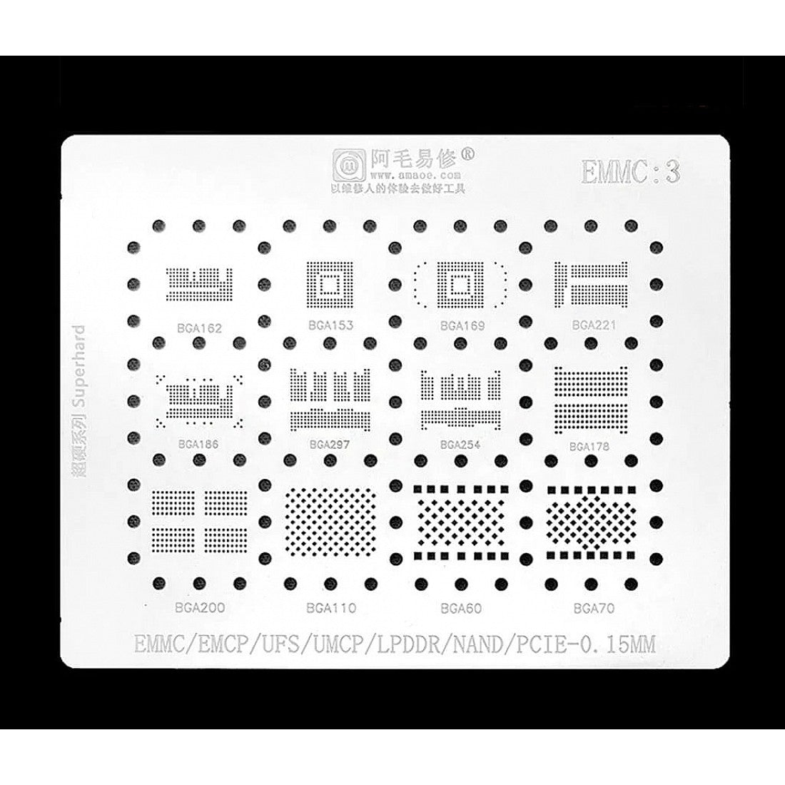 AMAOE EMMC-3 STENCIL For EMMC/EMMCP/UFS/UMCP/LPDDR/NAND/PCI