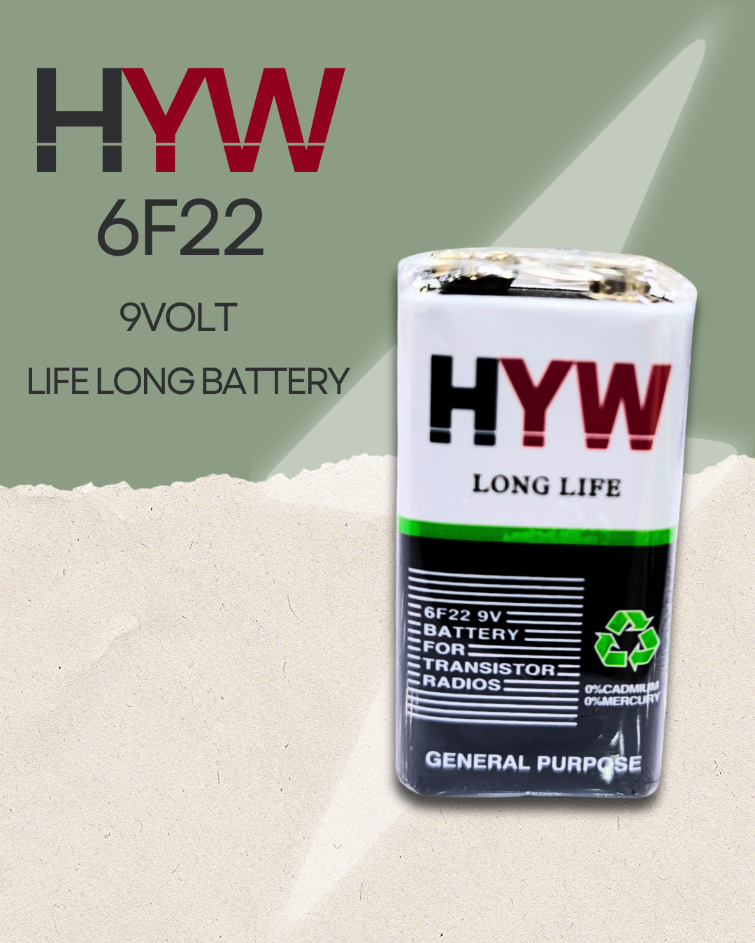 HYW 6F22 9VOLT BATTERY