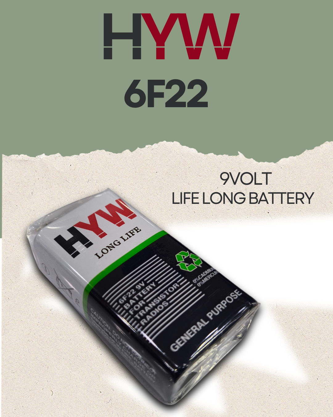 HYW 6F22 9VOLT BATTERY