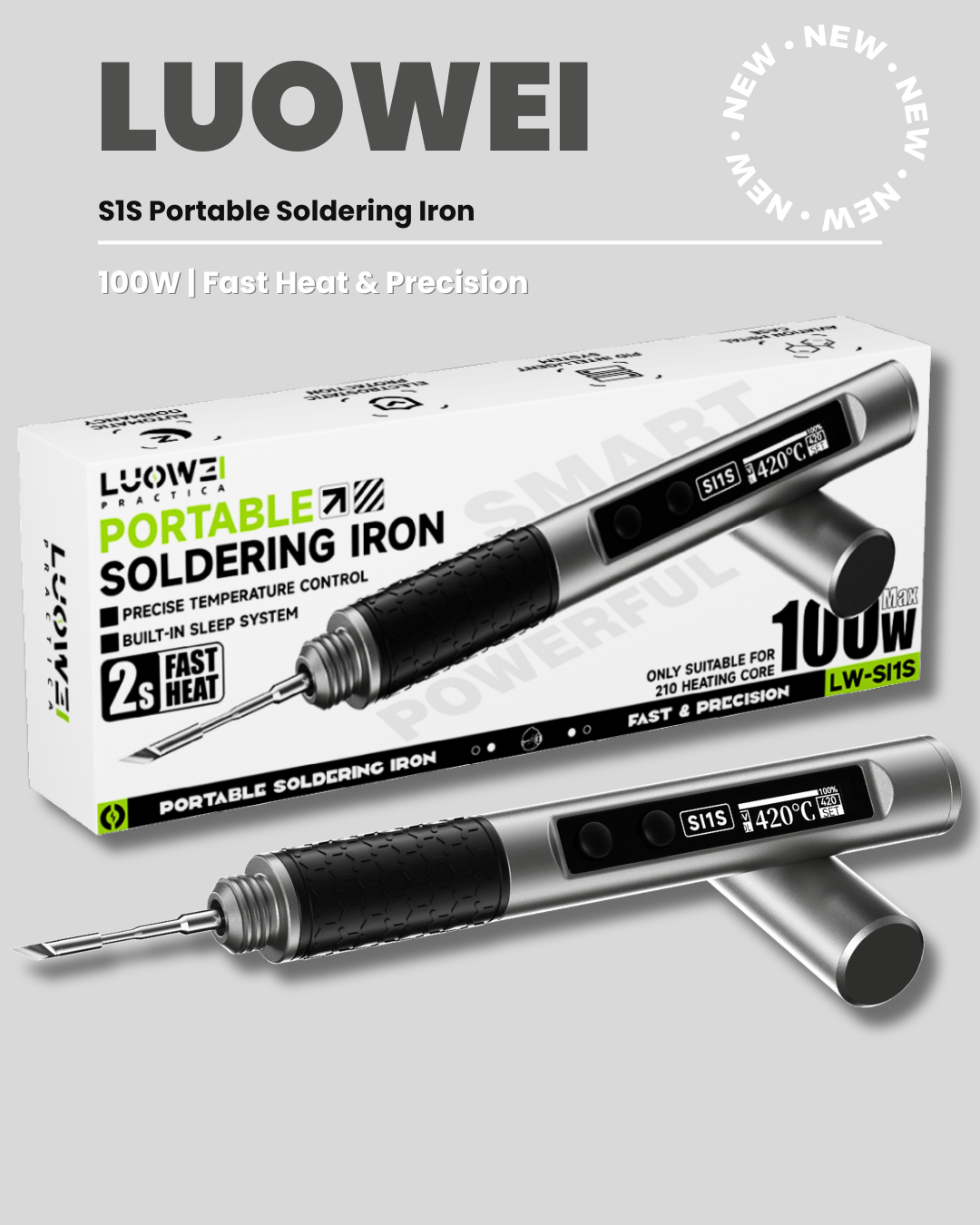 LUOWEI S1S Portable Soldering Iron – 100W | Fast Heat & Precision