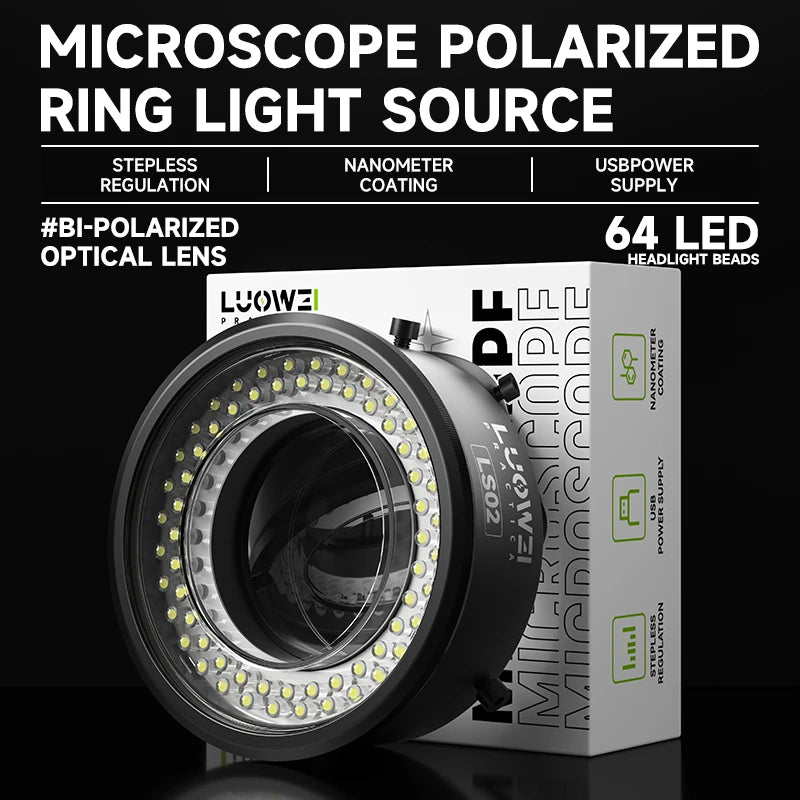 Luowei LW-LS02 64 LED Beads Caliber 61mm Microscope Polarized Ring Light Source