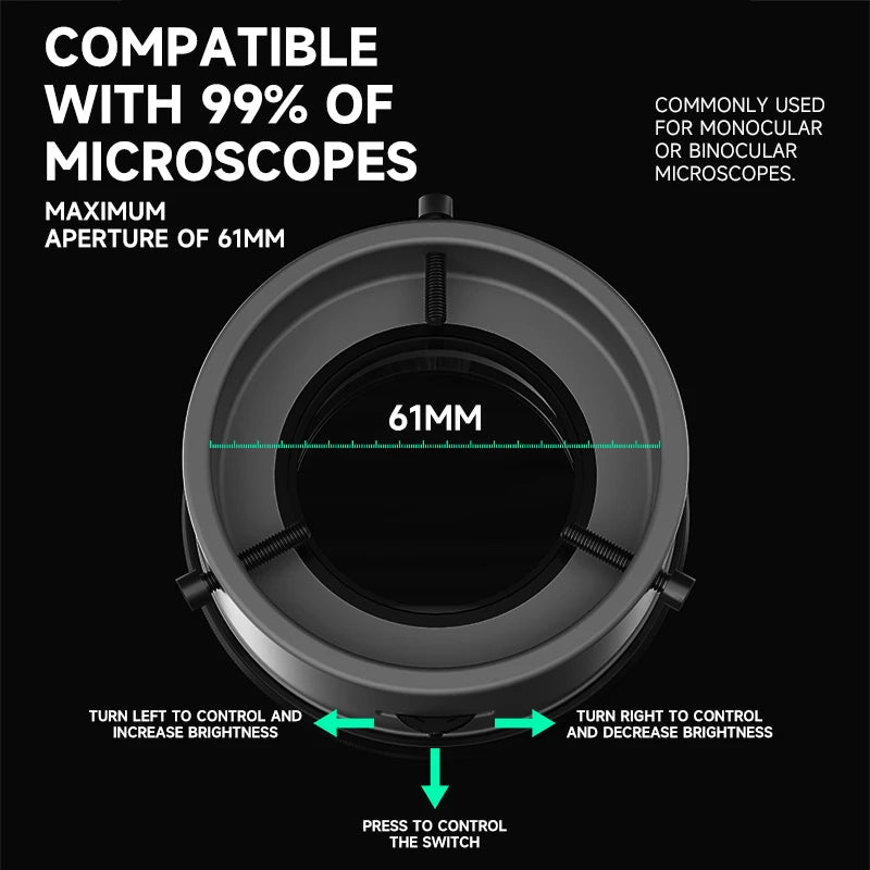 Luowei LW-LS02 64 LED Beads Caliber 61mm Microscope Polarized Ring Light Source
