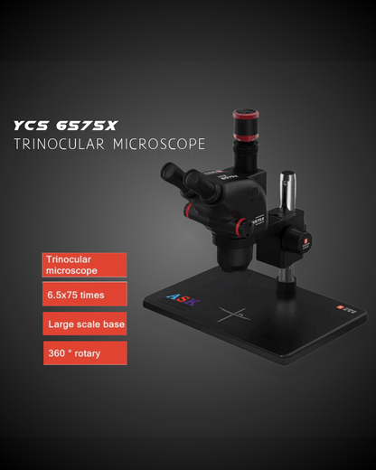 YCS 6575X 6.5X-75X Trinocular Microscope