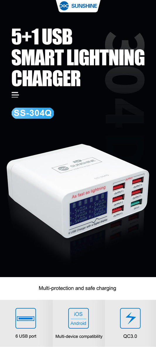 SS-304Q 6-Port USB FAST CHARGER