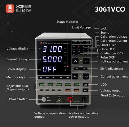 YCS 3061 VCO Adjustable DC Power Supply 30V 6A with OCP Protection for Phone Repair Digital Multifunctional Voltage Current Test
