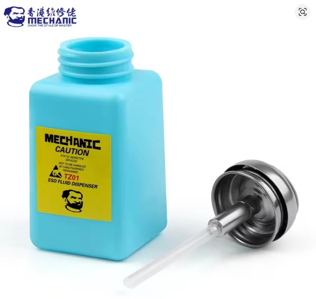 MECHANIC TZ01 Liquid Alcohol Bottle Press Pumping ESD Fluid Dispenser Metal Cap Plastic Container for PCB Motherboard Clean Tool