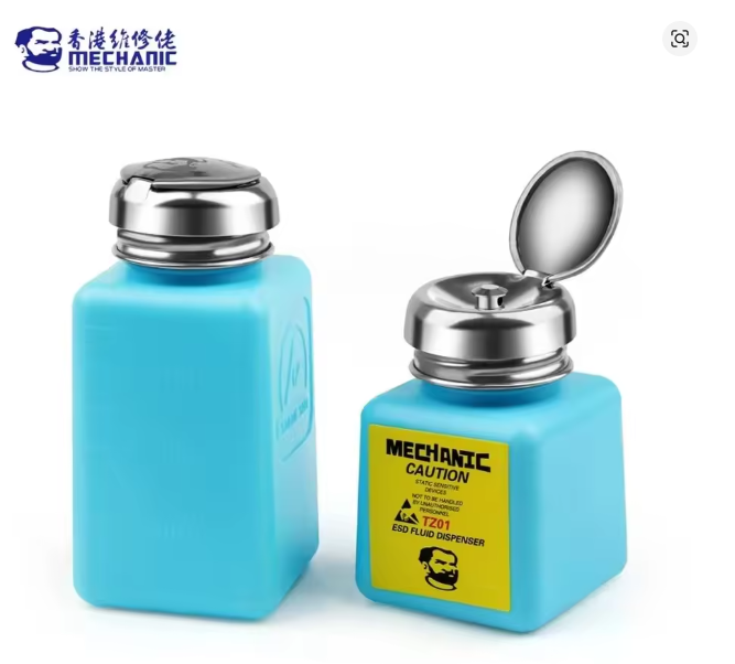 MECHANIC TZ01 Liquid Alcohol Bottle Press Pumping ESD Fluid Dispenser Metal Cap Plastic Container for PCB Motherboard Clean Tool