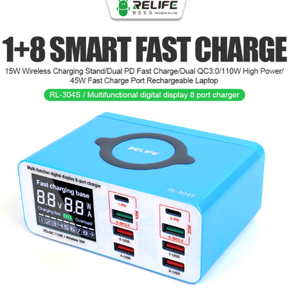 RELIFE RL-304S Multifunctional digital display 8 port charger