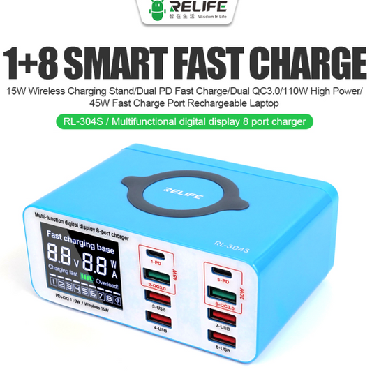 RELIFE RL-304S Multifunctional digital display 8 port charger