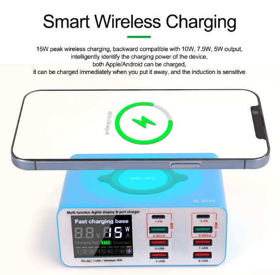 RELIFE RL-304S Multifunctional digital display 8 port charger