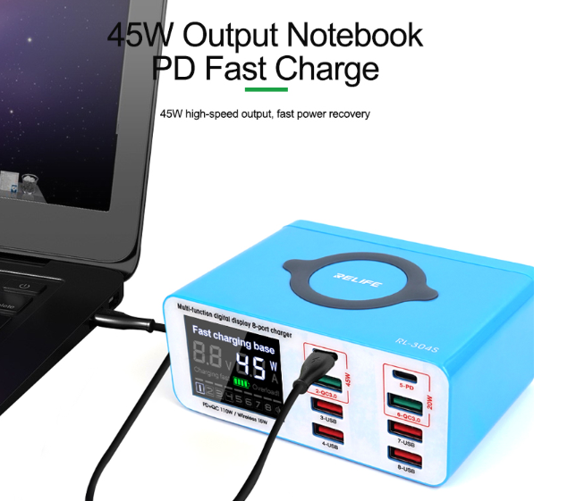 RELIFE RL-304S Multifunctional digital display 8 port charger