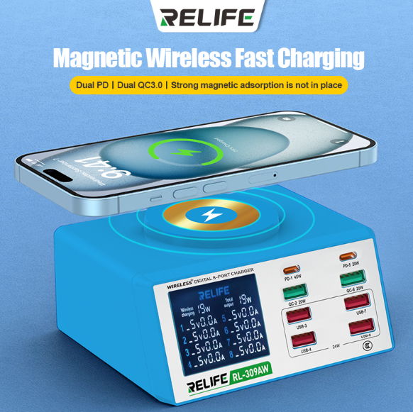 RELIFE RL-309AW Wireless digital display 8-port charger 100W
