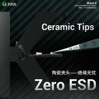 2UUL TW32 Black K Flat Tip ESD-Safe Ceramic Tweezer
