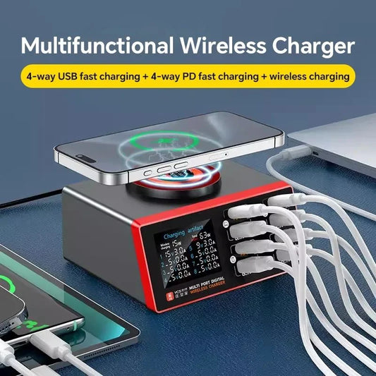 YCS S600 Magnetic Wireless Charging for Mobile Phone Laptop Fast Charger Multi 8Port USB Charger Station