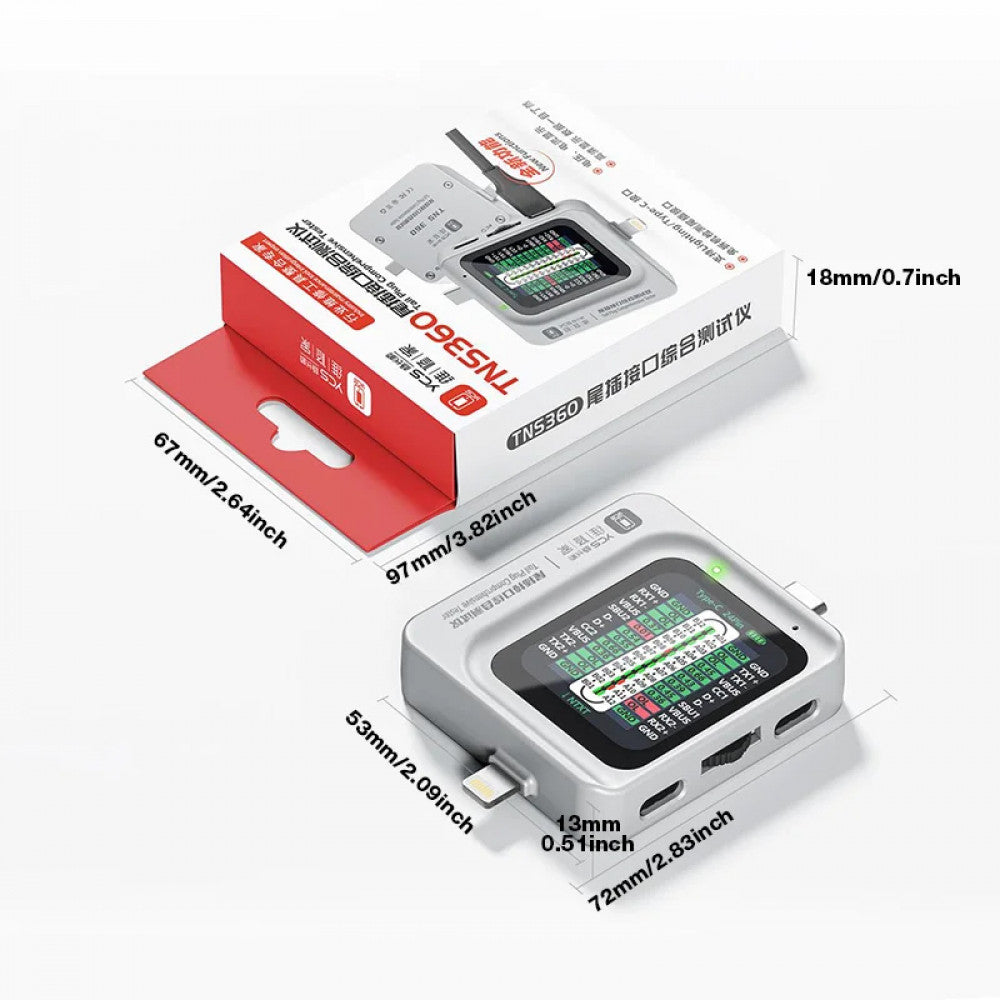 YCS TNS360 Tail Plug Comprehensive Tester Support iPhone & Type-C For Mobile Phone / Laptop