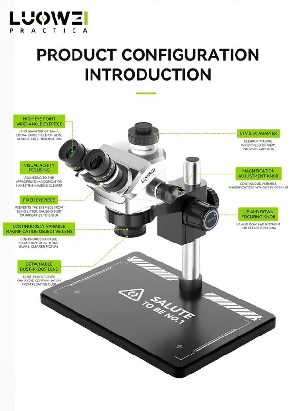 LUOWEI LW-TR01-B3TV 7-50X Geek Future Series Trinocular HD Microscope