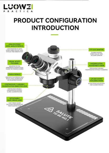 LUOWEI LW-TR01-B3TV 7-50X Geek Future Series Trinocular HD Microscope