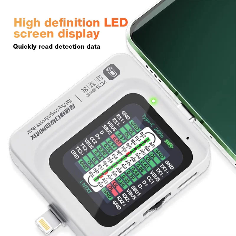 YCS TNS360 Tail Plug Comprehensive Tester Support iPhone & Type-C For Mobile Phone / Laptop