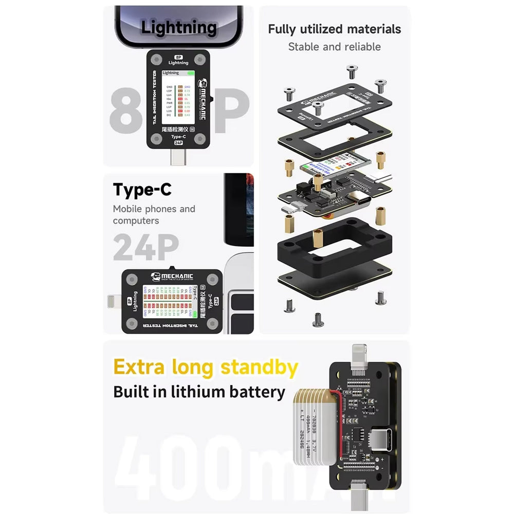 Mechanic T-824 SE Type-C to Lightning High Precision Digital Display Tail Insertion Tester