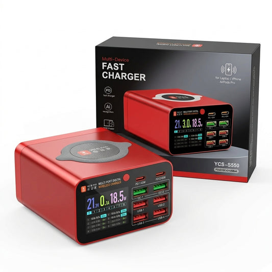 YCS S550 PD+QC 8 Ports Fast Charger With Live Voltage Display For Multi Device Support