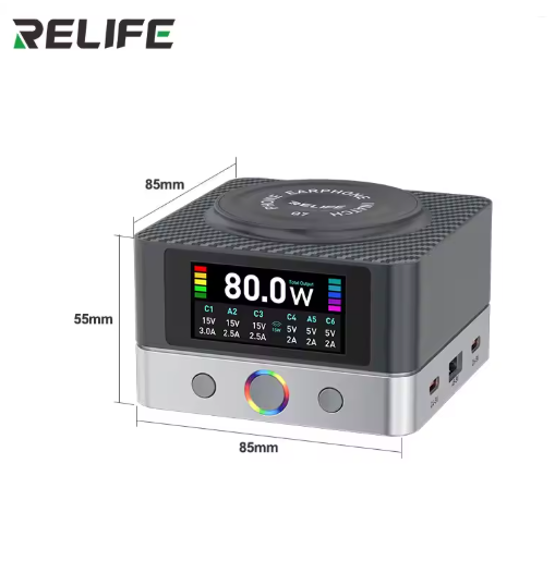 Relife Q7 80W 6-Port Smart Multi-Charger with 15W Wireless Charging