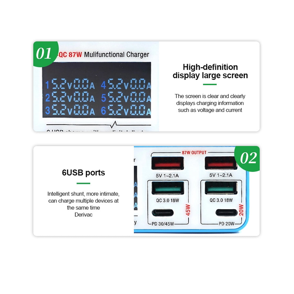 RELIFE Intelligent digital display 6-port charger/wide voltage RL-304N