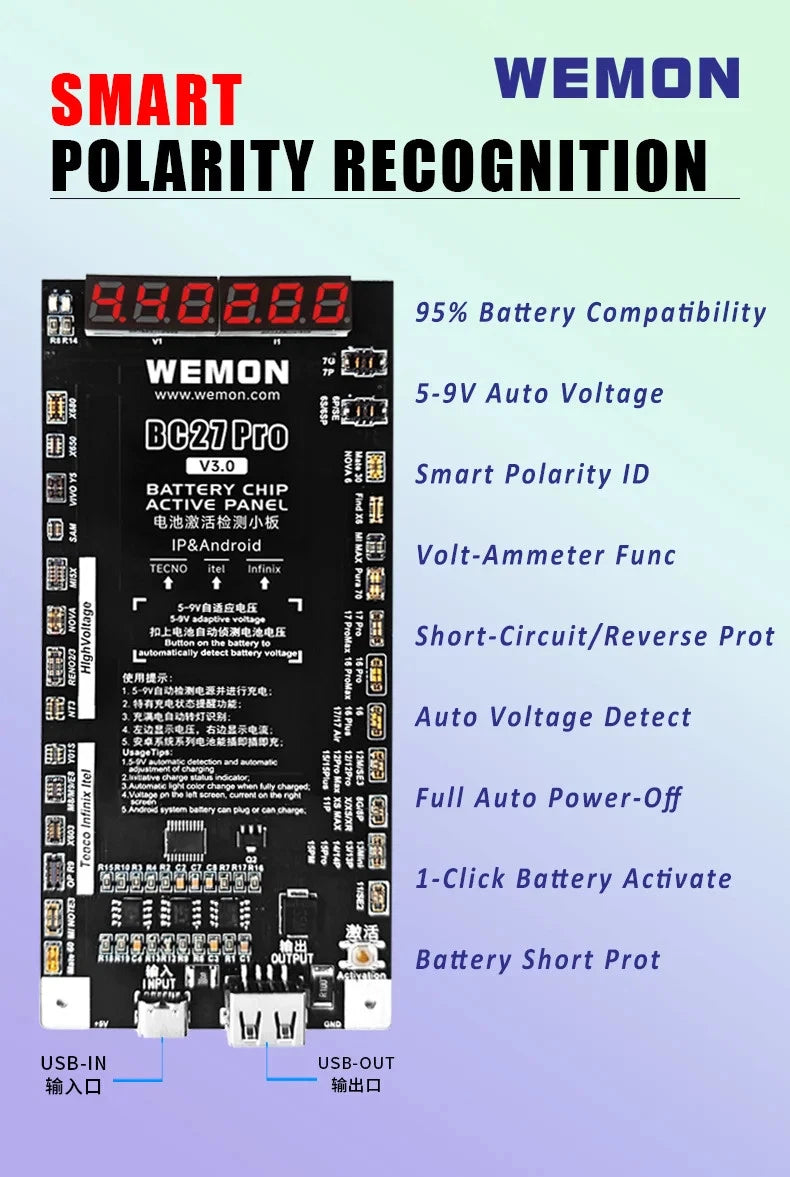 WEMON BC27 PRO Battery Activation Detection Board for IPhone 6-17 & 400+ Android