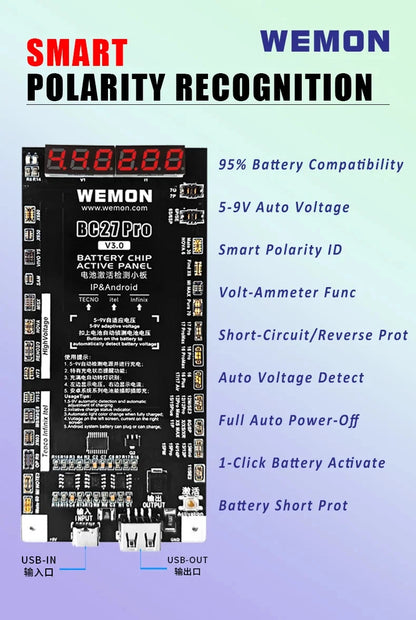 WEMON BC27 PRO Battery Activation Detection Board for IPhone 6-17 & 400+ Android
