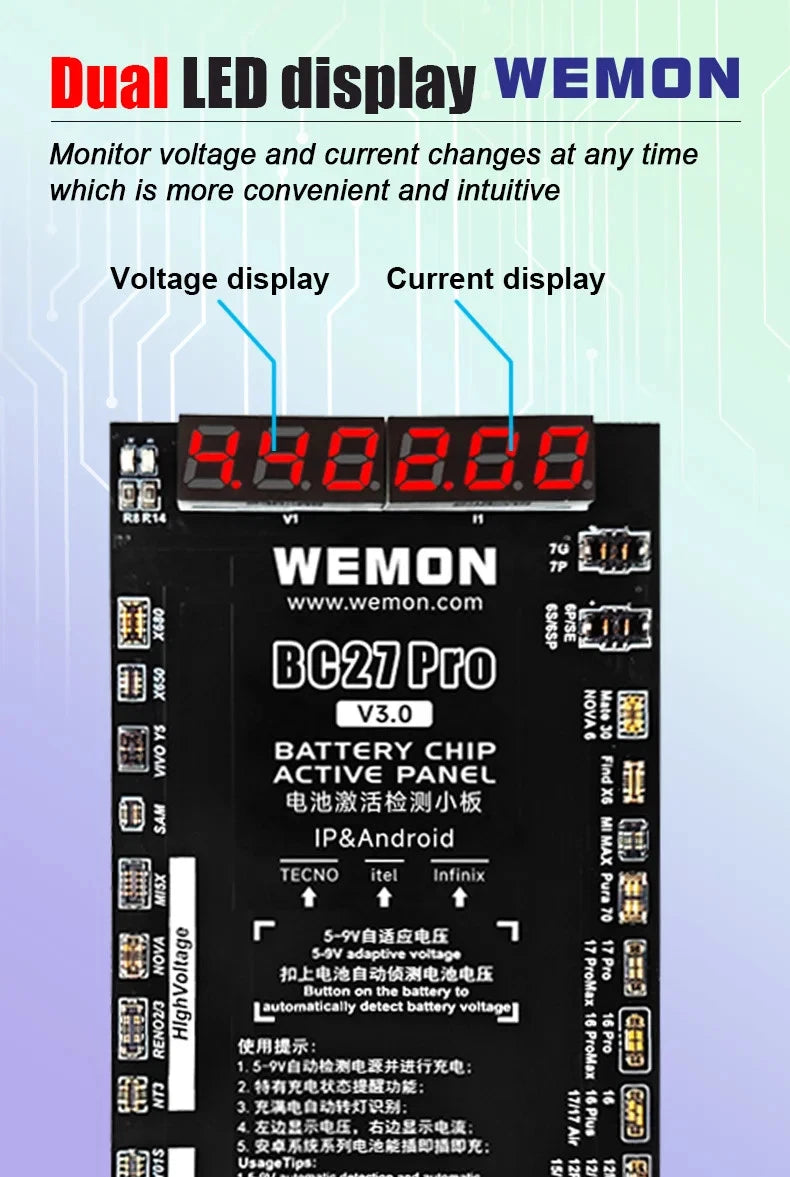 WEMON BC27 PRO Battery Activation Detection Board for IPhone 6-17 & 400+ Android