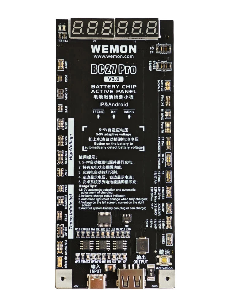 WEMON BC27 PRO Battery Activation Detection Board for IPhone 6-17 & 400+ Android