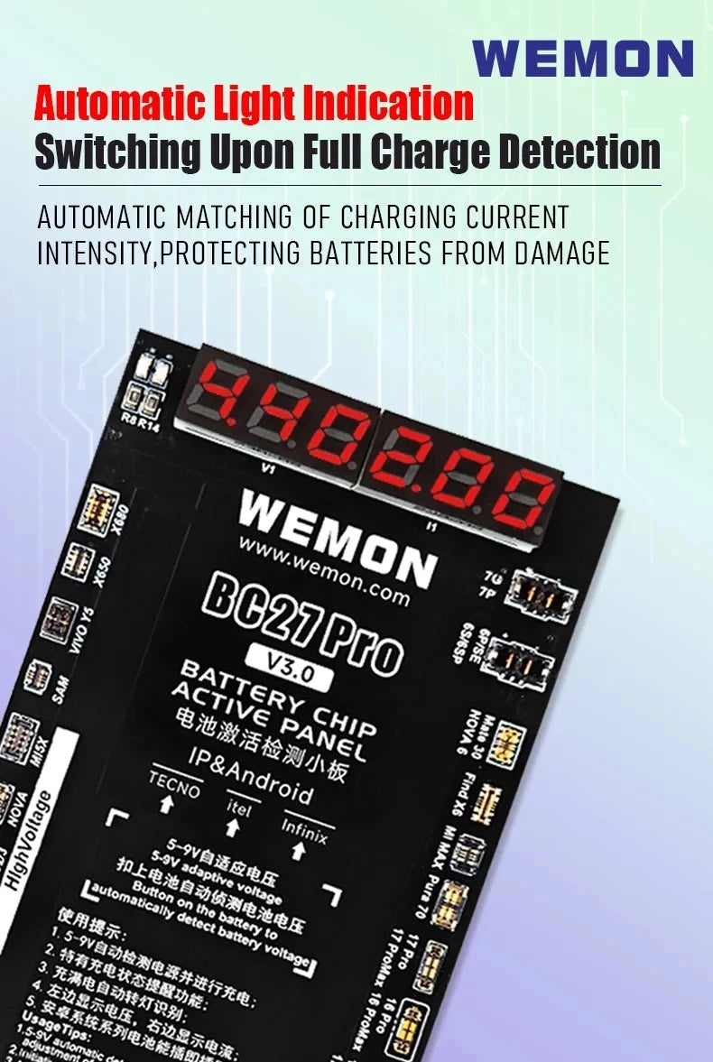 WEMON BC27 PRO Battery Activation Detection Board for IPhone 6-17 & 400+ Android