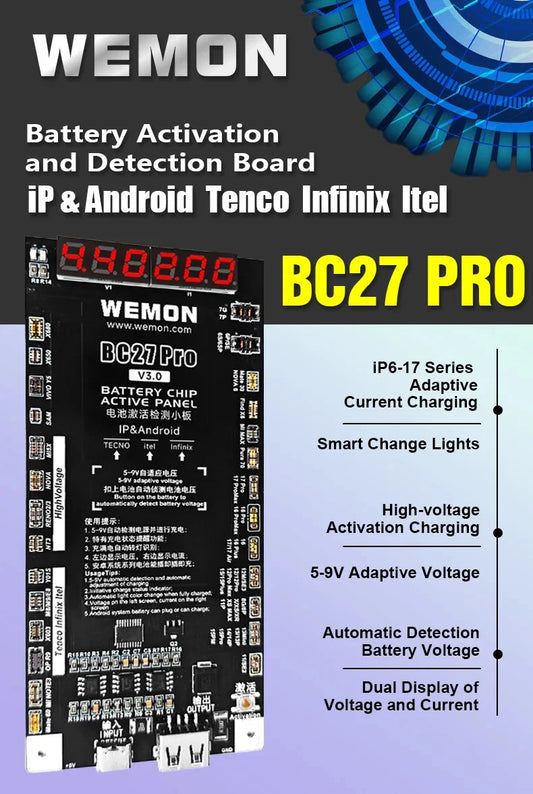 WEMON BC27 PRO Battery Activation Detection Board for IPhone 6-17 & 400+ Android