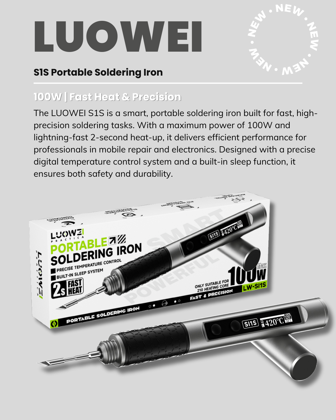 LUOWEI S1S Portable Soldering Iron – 100W | Fast Heat & Precision