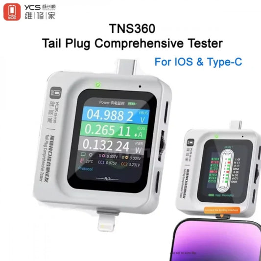 YCS TNS360 Tail Plug Comprehensive Tester Support iPhone & Type-C For Mobile Phone / Laptop