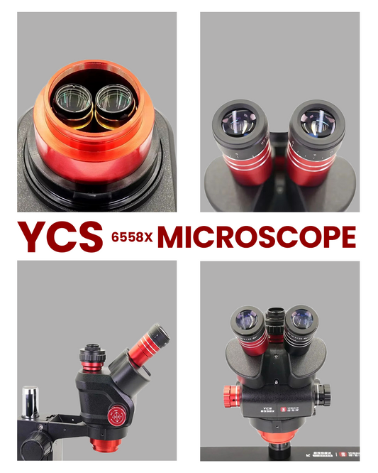 YCS 6558 X Trinocular Stereo Microscope 6.5X to 58X Zoom Microscope 360° Rotation Microscope